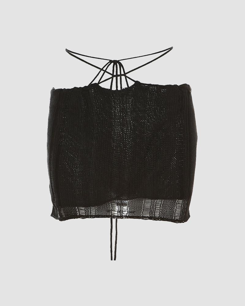 Dark Crochet Top with Long Sleeves