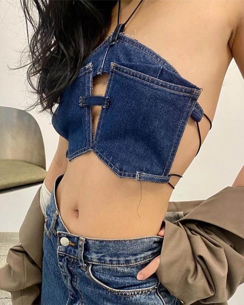 Lutgarde Bandeau Denim Top