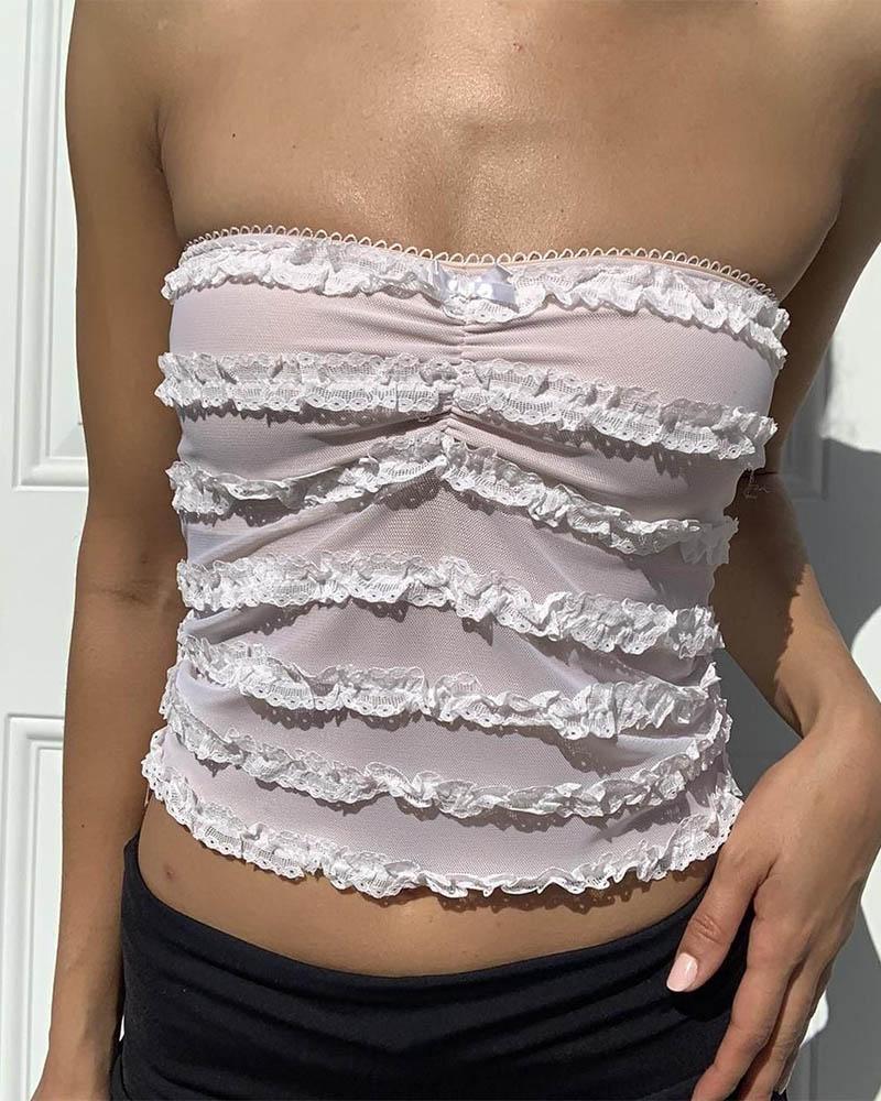 Pollux Ruffle Lace Tube Top