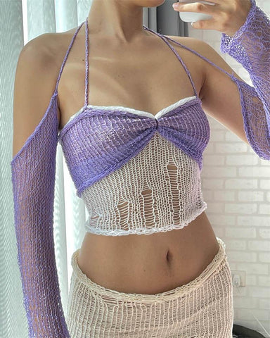 Purple Plum Crochet Top with Long Sleeves