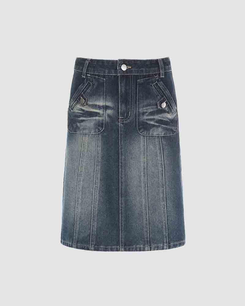 Isolde Faded Midi Denim Skirt