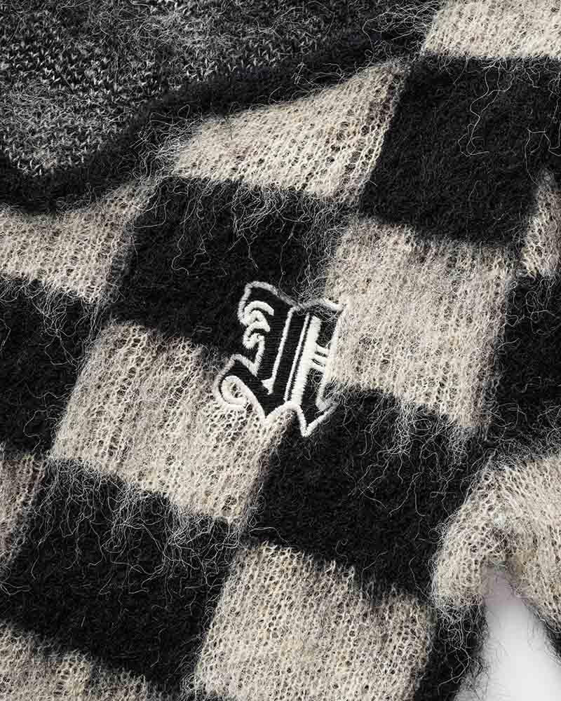 Moonmoor Fuzzy Checkered Crop Sweater