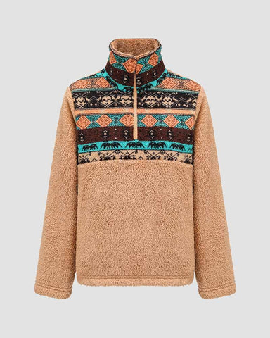 Gaiety Teddy Fuzz Tribal Polo Sweater