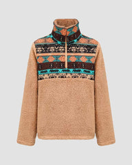 Gaiety Teddy Fuzz Tribal Polo Sweater