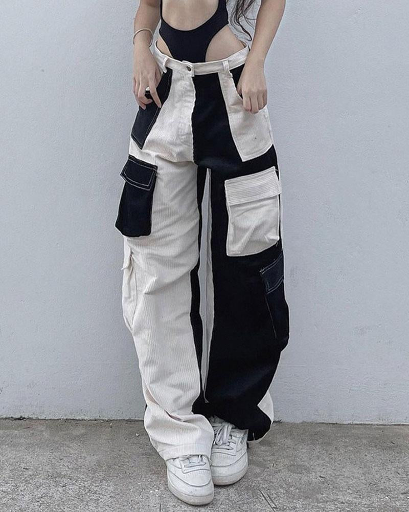 Contrasting Color Cargo Pants