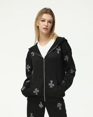 Machina Embellished Cross Cropped Zip Hoodie