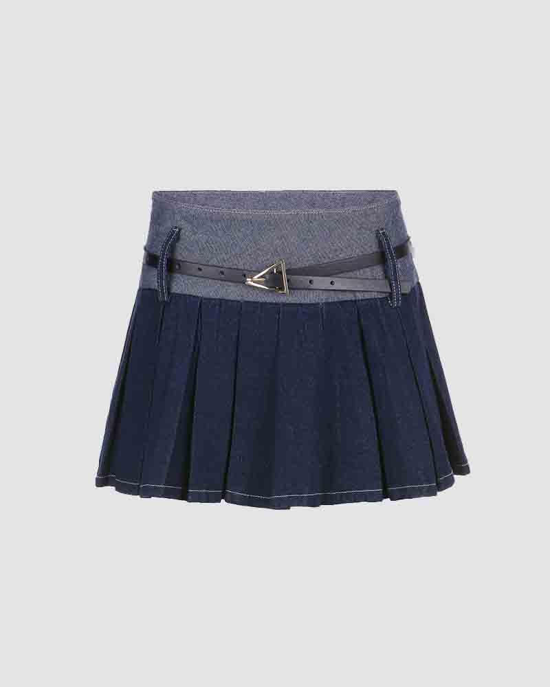 Ozon Belt Micro Mini Pleated Skirt