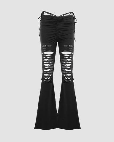 Cayetlin Ripped Low Waist Flare Trousers