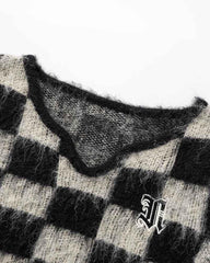 Moonmoor Fuzzy Checkered Crop Sweater