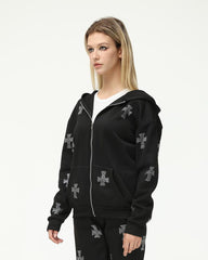 Machina Embellished Cross Cropped Zip Hoodie