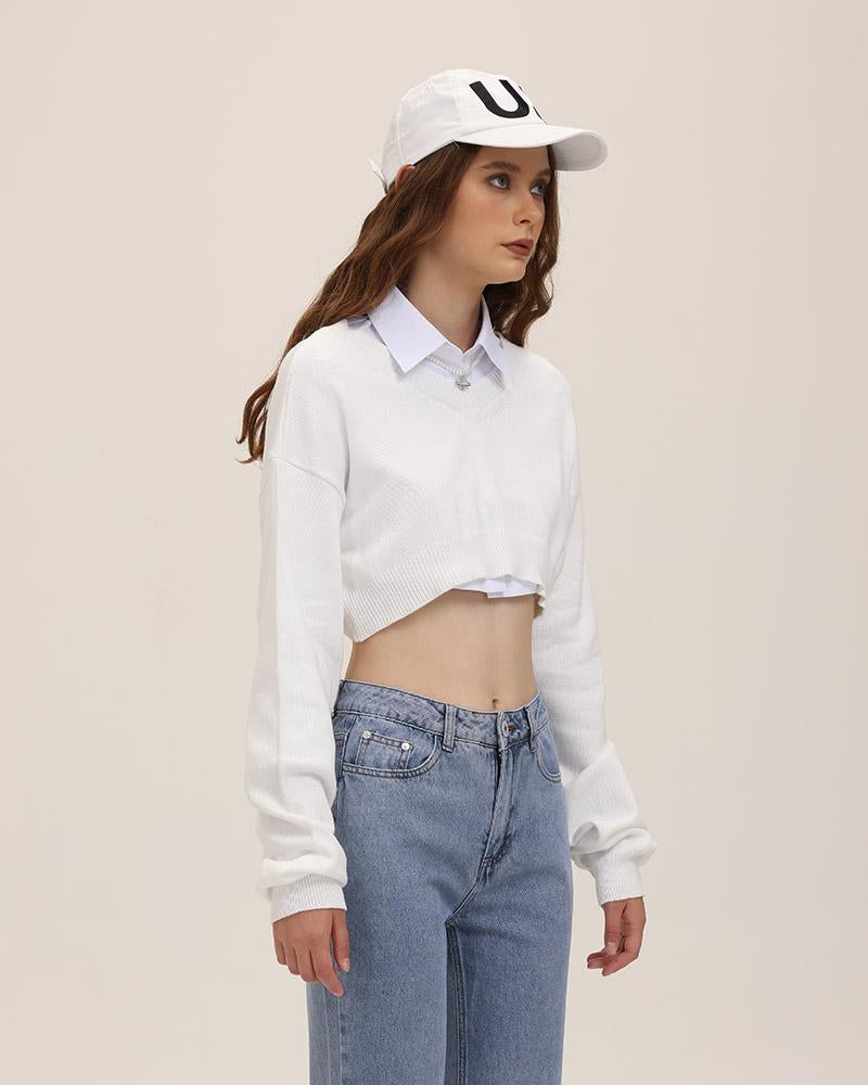 Tincture Cropped Knit Shirt Sweater
