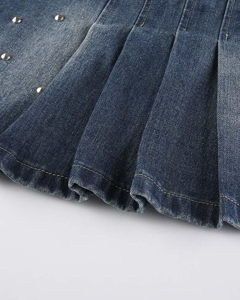 Pembroke Pleated Denim Skirt