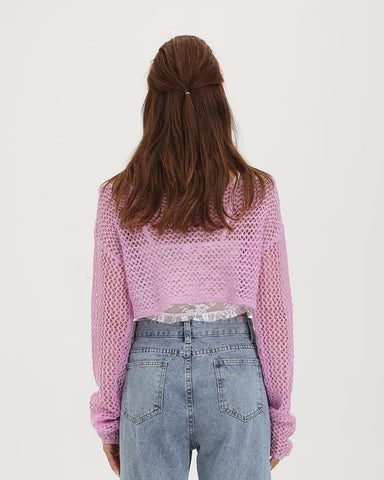 Dreamscape Knitted Eyelet Cropped Sweater