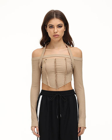 Madison Halter Corset Top with Sleeves
