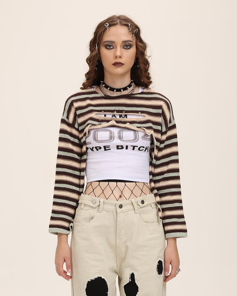 Pin Safety Knit Edge Cropped Sweater