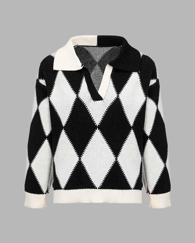 Saks Check Polo Fuzz Sweater