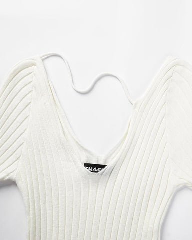 Pearly Expanse Ribbed Asymmetric Top