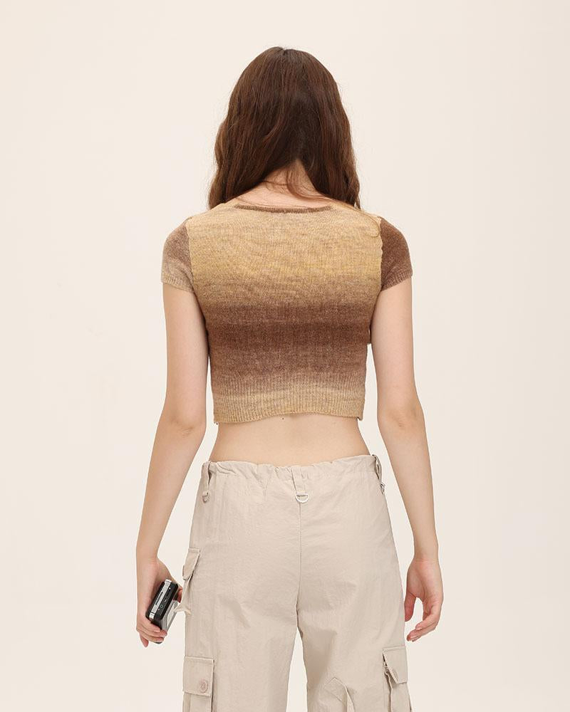 Bronzework Knitted Gradient Cropped T-Shirt