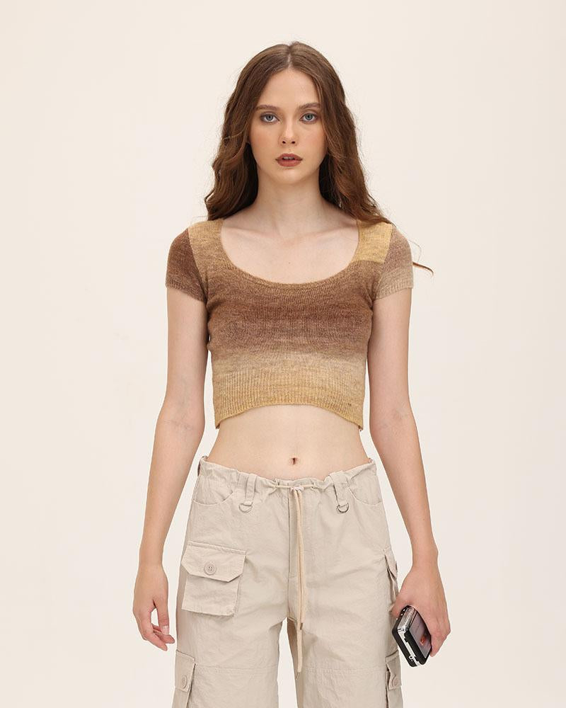 Bronzework Knitted Gradient Cropped T-Shirt
