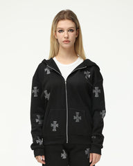 Machina Embellished Cross Cropped Zip Hoodie