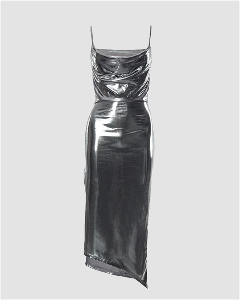 Zeta Chrome Cowl Maxi Dress