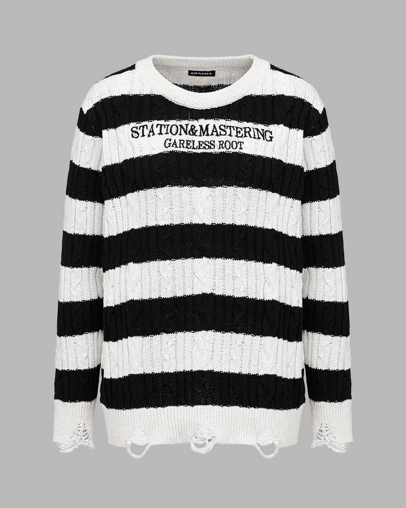 Aethre Cable Knit Striped Jumper