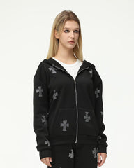 Machina Embellished Cross Cropped Zip Hoodie