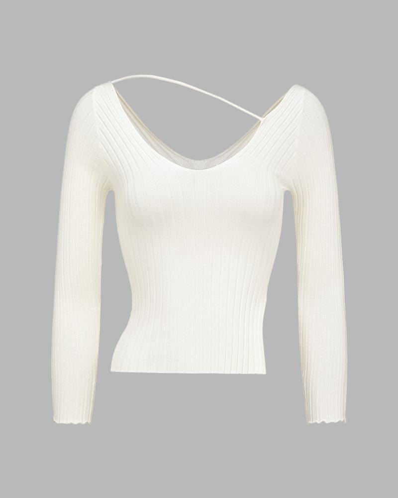 Pearly Expanse Ribbed Asymmetric Top