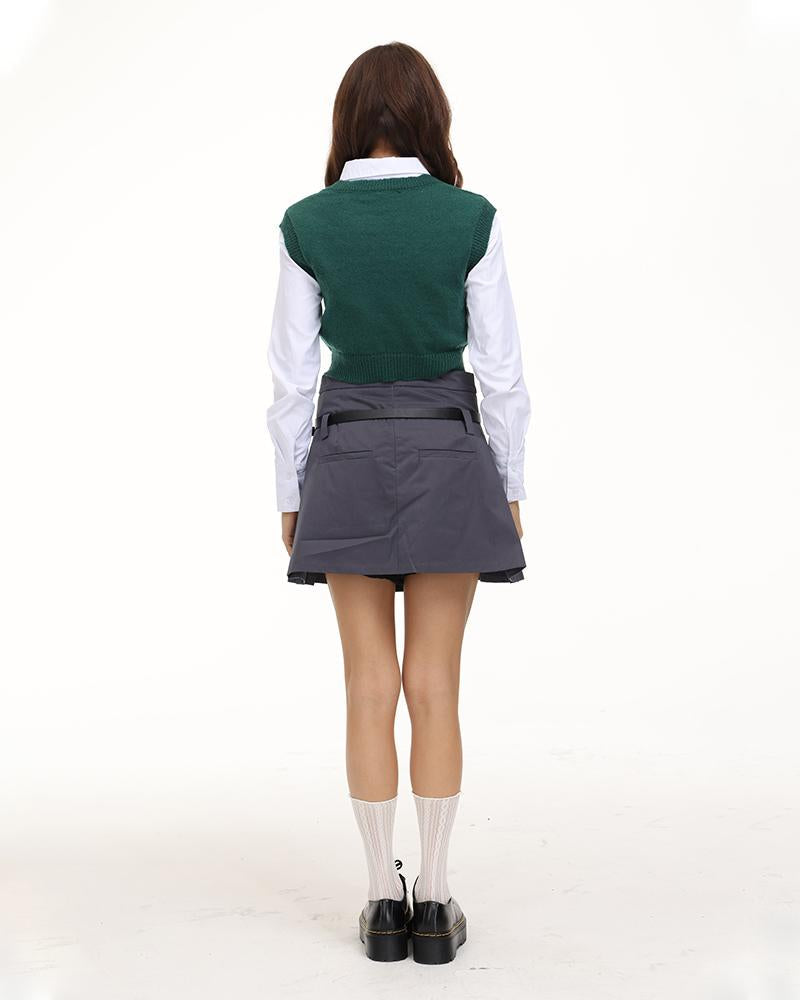 Chrono Glacier Belted Skirt