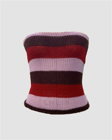 Oenoe Contrast Crochet Knit Tube Top