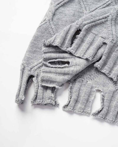 Hallow Eyes Cable Knit Distressed Sweater Vest