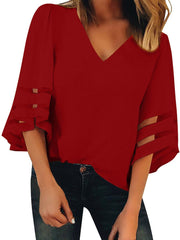 Three Quarter Sleeve Loose Chiffon Shirt Casual Top