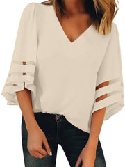 Three Quarter Sleeve Loose Chiffon Shirt Casual Top