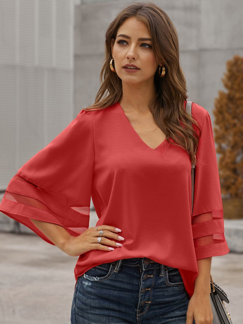 Three Quarter Sleeve Loose Chiffon Shirt Casual Top