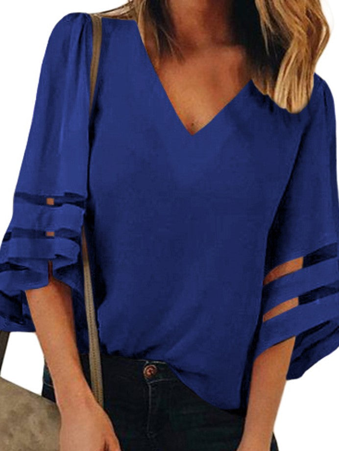 Three Quarter Sleeve Loose Chiffon Shirt Casual Top