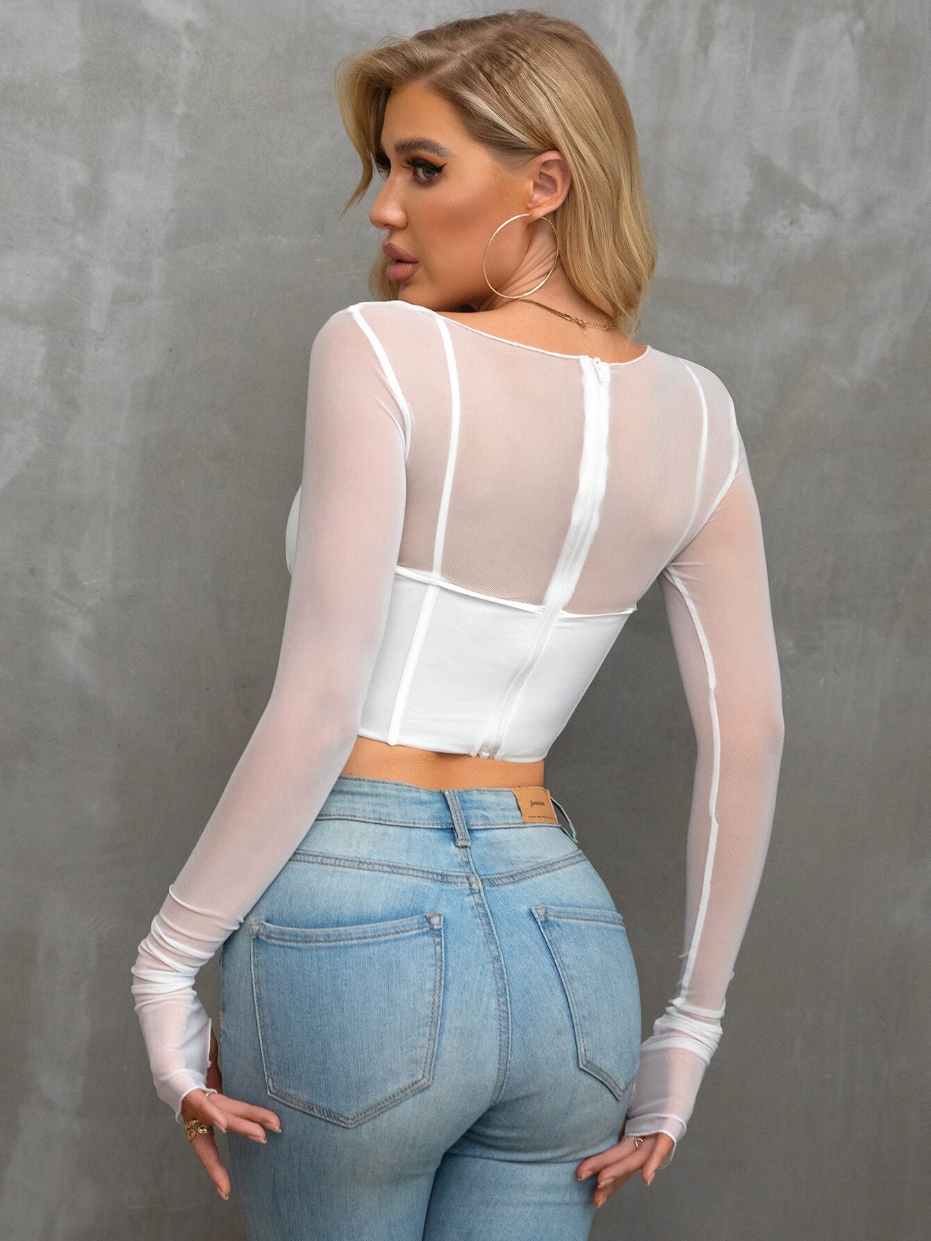 Long Sleeve Cut Out Mesh Corset Top