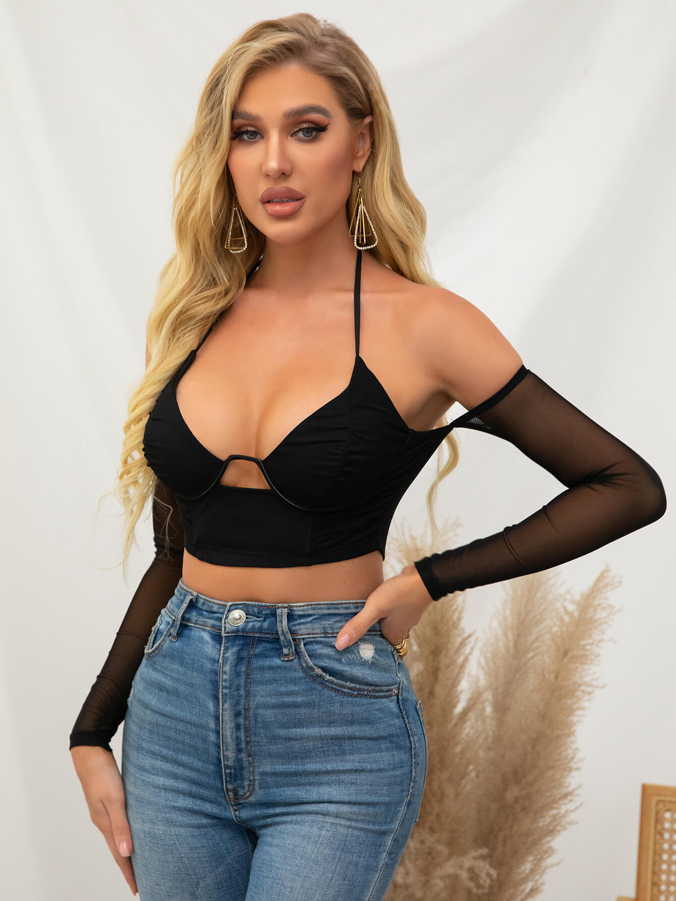 Off Shoulder Halter Crop Top