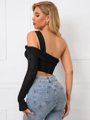 One Sleeve Corset Mesh Top