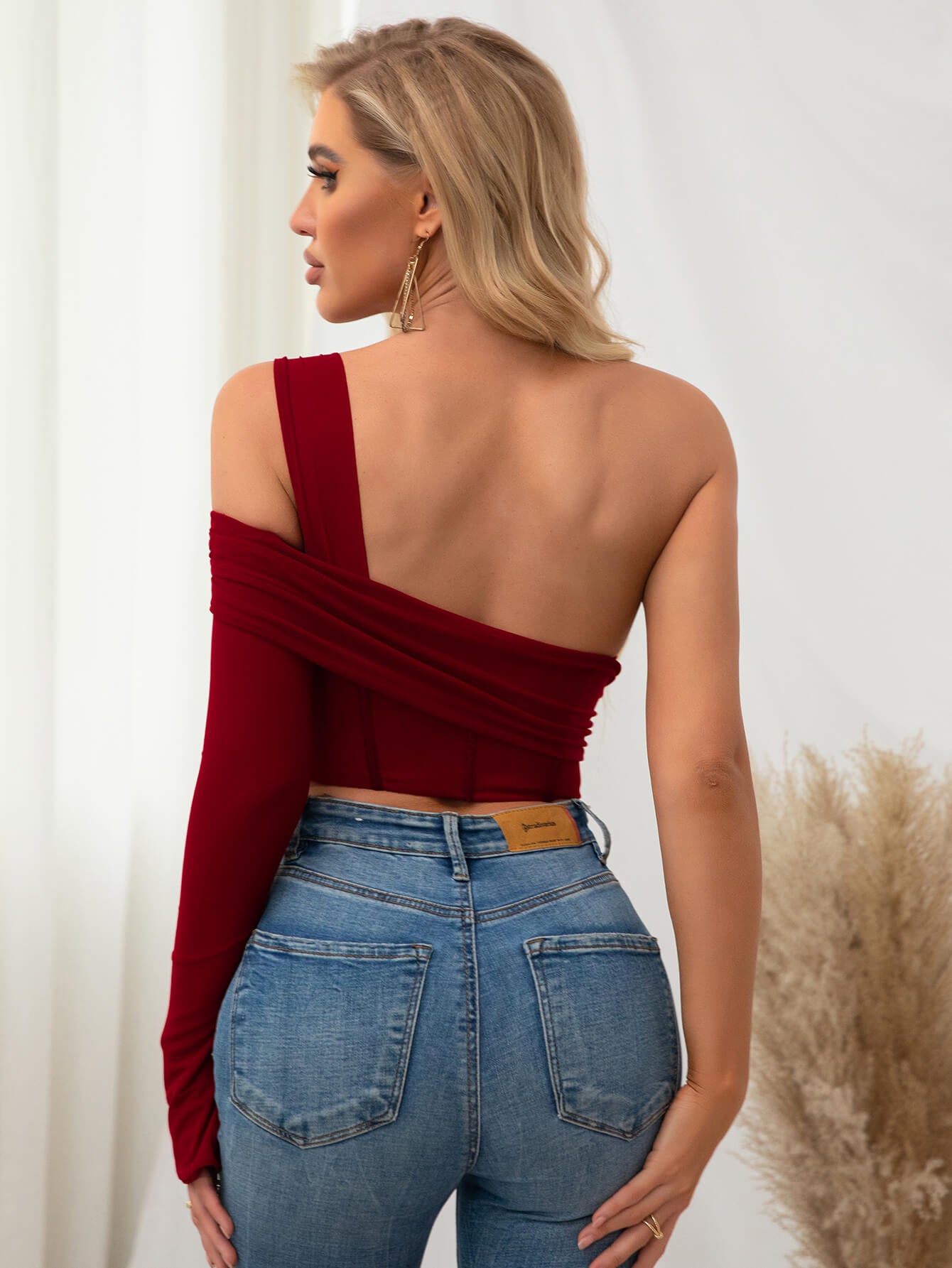 One Sleeve Corset Mesh Top