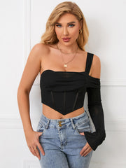 One Sleeve Corset Mesh Top