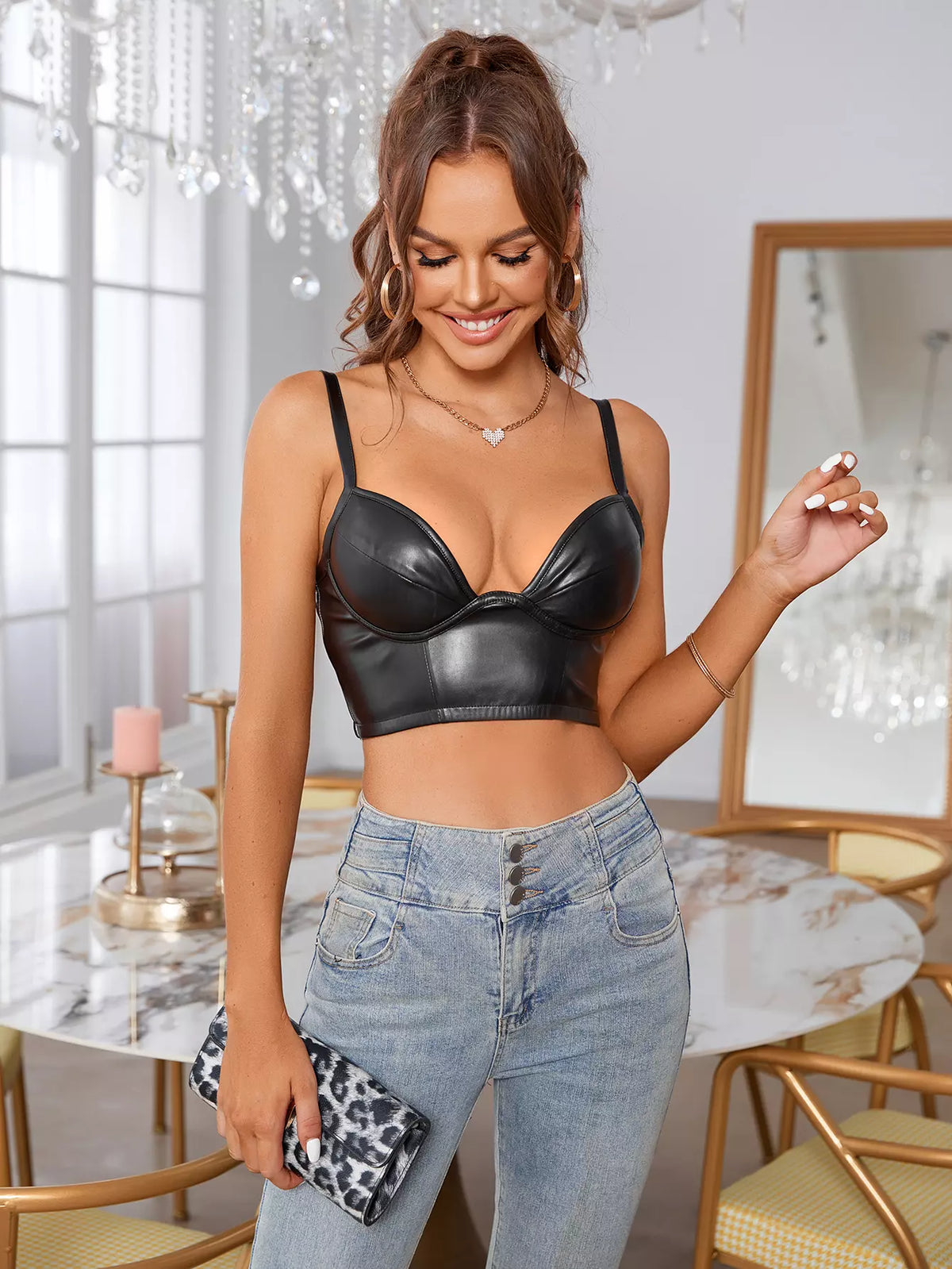 Pads Underwire Pu Leather Corset Top