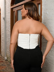 Plus Ruched Asymmetrical Hem Mesh Tube Corset Top