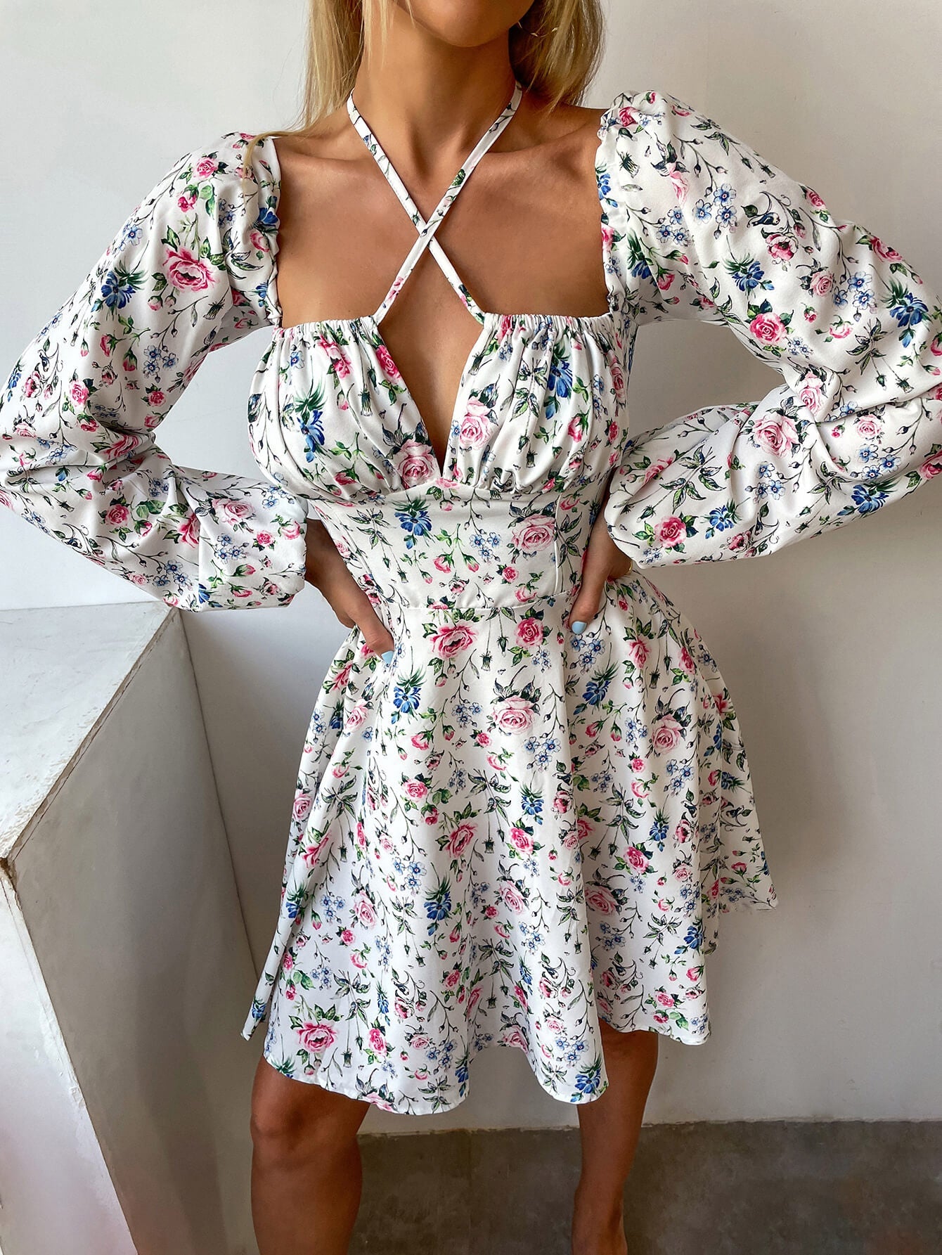 Tie Front Ditsy Floral Dress