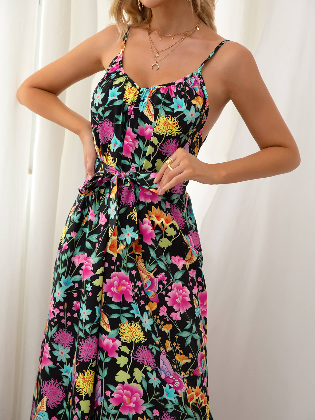 Sleeveless Floral Wrap Dress