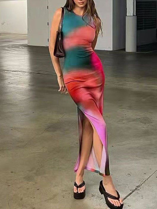 Tie Dyed Printed Split  Dress