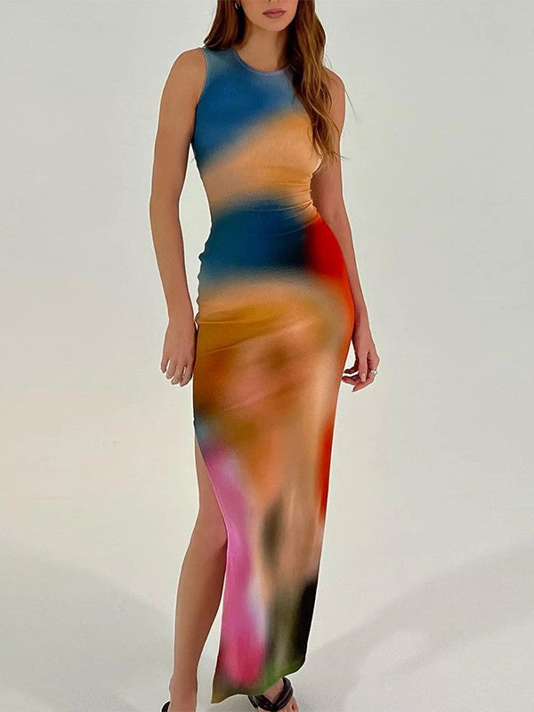 Tie Dyed Printed Split  Dress