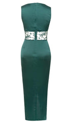 Satin Cold-Shoulder Gown with Thigh-High Slit Turquoise main image 1