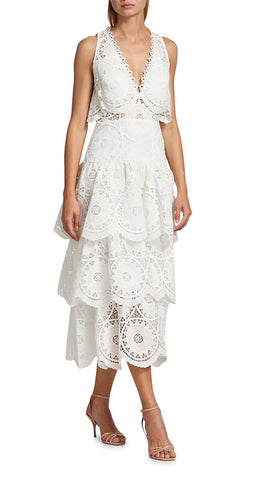 White Tiered Eyelet Cutout Maxi Dress main image 0