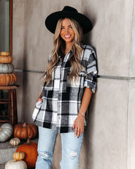 Trace Pocketed Plaid Button Down Shacket - Grey