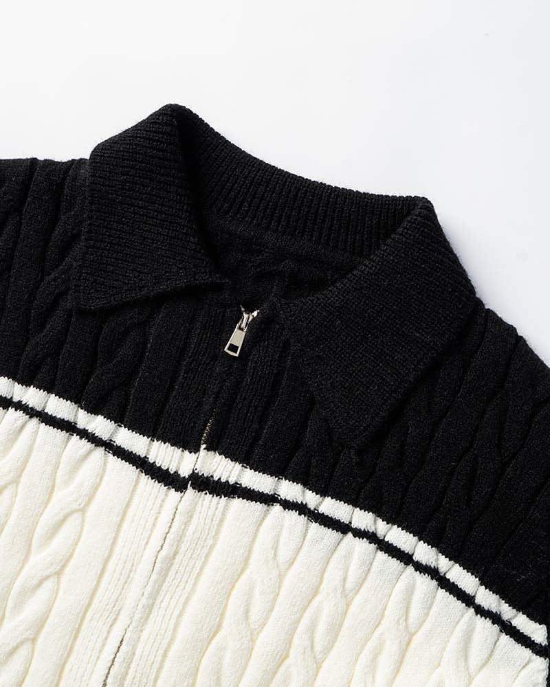 Deabora Contrasting Polo Cable Knit Jacket
